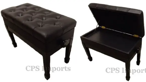 Ebony Duet Size Leather Adjustable Artist Piano Bench by CPS
